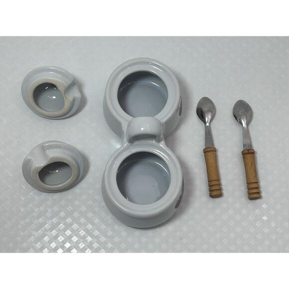 VTG Houston Harvest Ceramic Double Condiment/Jelly Bowls, White W/ Fruit Design - Picture 7 of 10